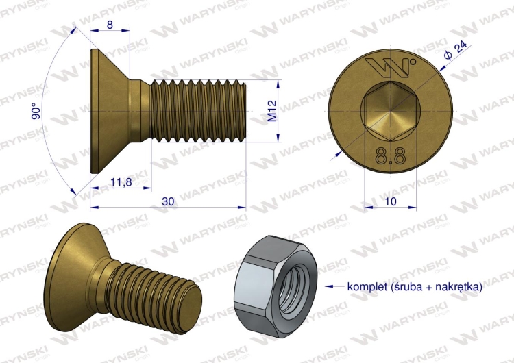 Śruba kpl. M12x30 - imbus 10 Waryński 2
