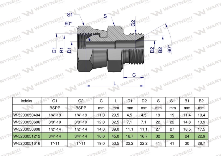 Złączka hydrauliczna calowa AB 3/4" BSP (XKOR) Waryński 4
