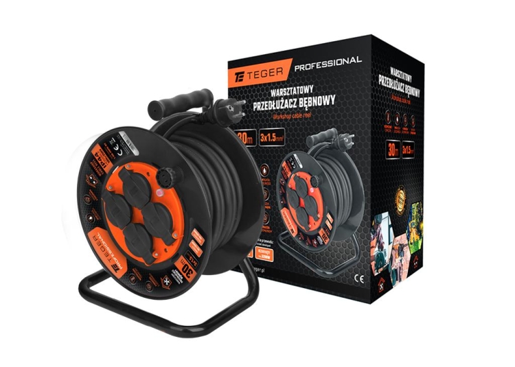 Przedłużacz bębnowy warsztatowy 30m PROFESSIONAL 3X1,5mm IP44 H05RR-F CE Teger