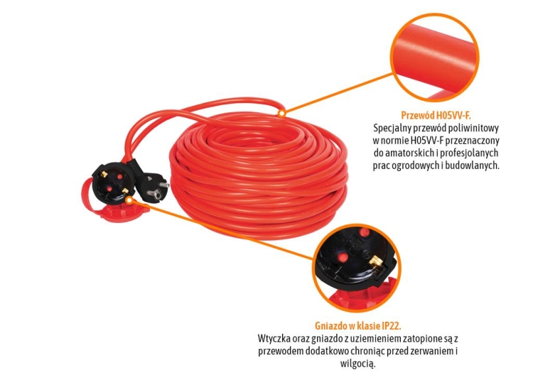 zedłużacz jednogniazdowy ogrodowy 3X1,5mm 30m PROFESSIONAL IP20 H05VV-F z uziemieniem CE Teger 2