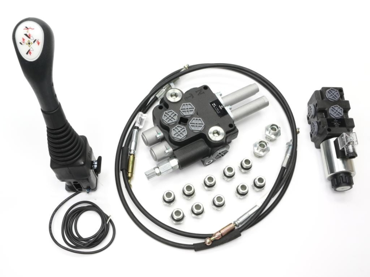 Zestaw do Ładowacz TUR -Rozdzielacz 80L 2-sekcyjny + Elektrozawór + Joystick z przyciskiem + Elementy złączne + Linki na kulkę 1500mm VOIMA 2