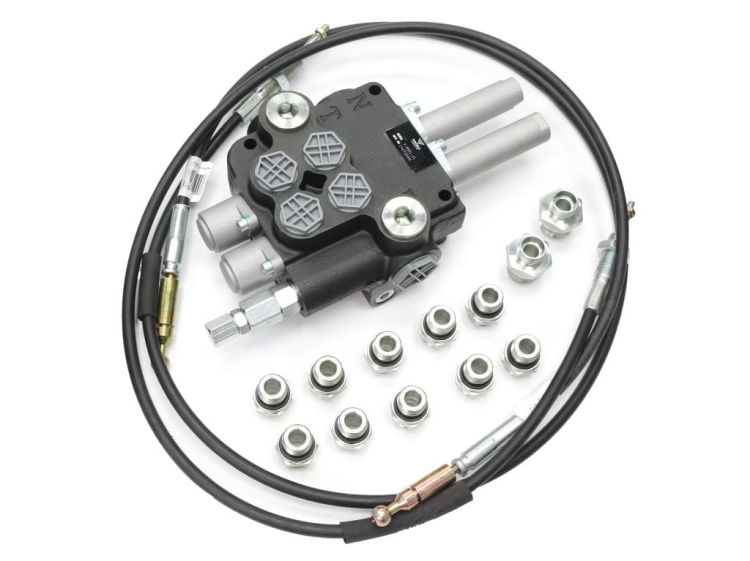 Zestaw do Ładowacz TUR -Rozdzielacz 80L 2-sekcyjny + Elektrozawór + Joystick z przyciskiem + Elementy złączne + Linki na kulkę 1500mm VOIMA 3