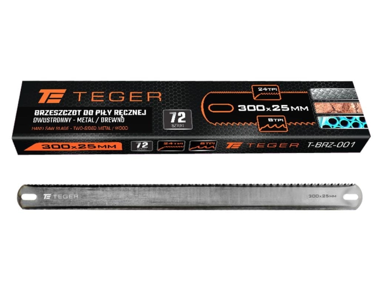 Brzeszczot do piły ręcznej dwustronny METAL/DREWNO 300x25mm Teger