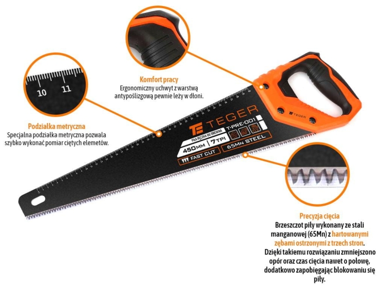 Piła ręczna do drewna (PŁATNICA) 450 mm Teger 3
