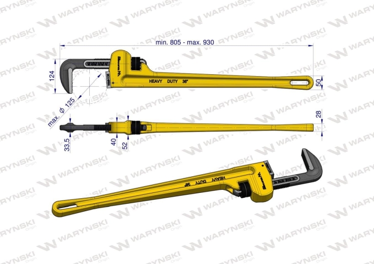 Klucz do rur typ amerykański 36" wzmocniony szczęki CrMo max średnica 125 mm Waryński 3