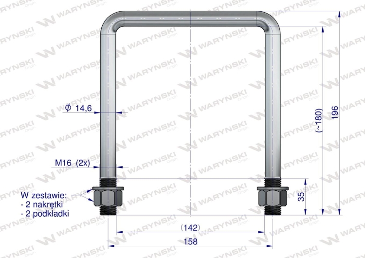 Jarzmo Cybant M16 142x180 Waryński rysunek techniczny