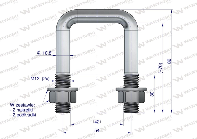 Jarzmo Cybant M12 42x70 Waryński RYSUNEK TECHNICZNY