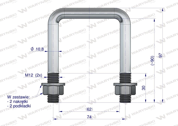 Jarzmo Cybant M12 62x90 Waryński RYSUNEK TECHNICZNY