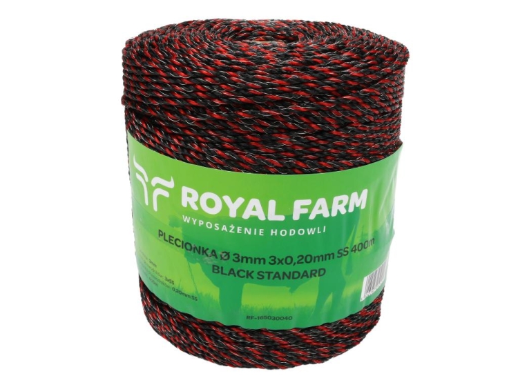 Plecionka do elektryzatora 3mm 3x0,20mm SS czarno-pomarańczowa 400m Royal Farm