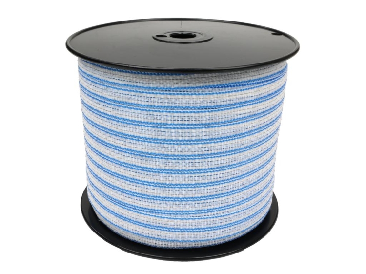 Taśma do pastucha elektryzatora 12 mm 4x0,15mm SS biało-niebieska 400m Royal Farm 2