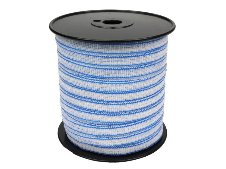 Taśma do pastucha elektryzatora 12 mm 3x0,15mm SS biało-niebieska 200m Royal Farm 2