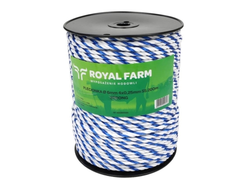 Plecionka do elektryzatora 6mm 4x0,25mm SS biało-niebieska 200m Royal Farm