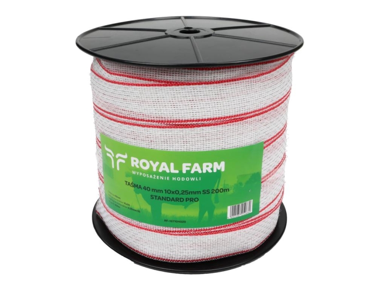 Taśma do elektryzatora 40mm 10x0.25mm SS biało-czerwona 200m Royal Farm