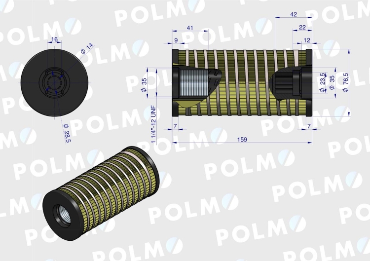 Filtr pompki paliwa wewnętrzny 26560163 4132A016P POLMO RYSUNEK TECHNICZNY