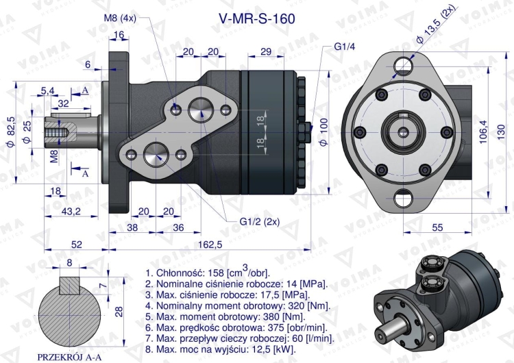 Silnik hydrauliczny orbitalny V-MR-S 160 cm3/obr (175 bar / max.200 bar) VOIMA 6