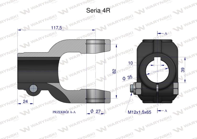 Widłak na wpust 10 otwór 35mm - 27X82 Seria 4R Waryński 2