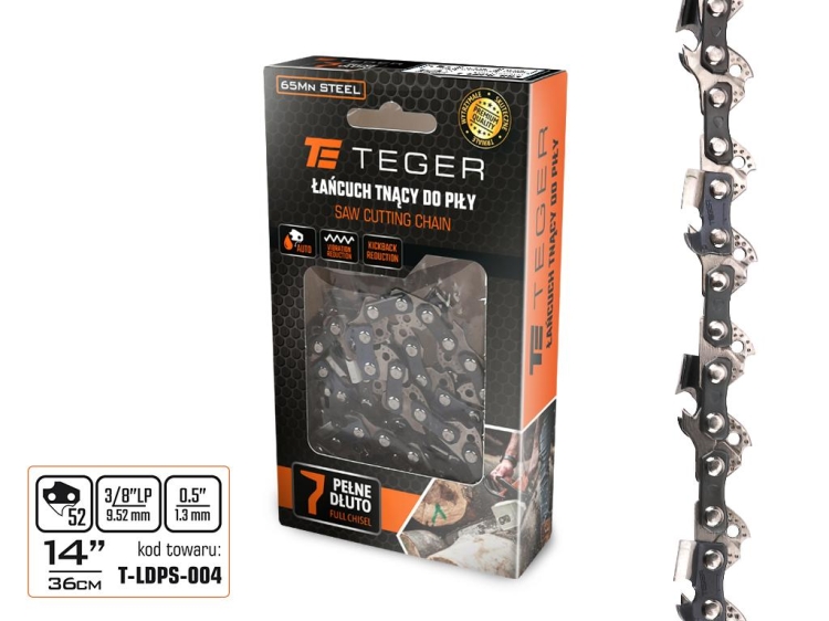 Łańcuch tnący do piły 14" (36 cm) / 3/8" 1,3mm 52 og. /PEŁNE DŁUTO/ Teger