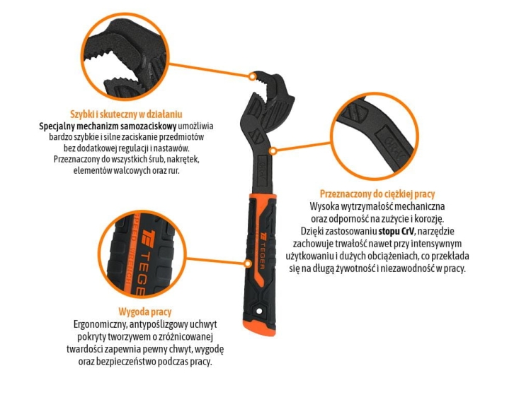 Klucz nastawny samozaciskowy 8" 200 mm Teger 2