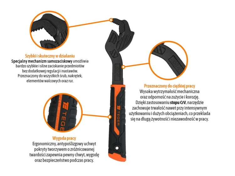 Klucz nastawny samozaciskowy 12" 300 mm Teger 2