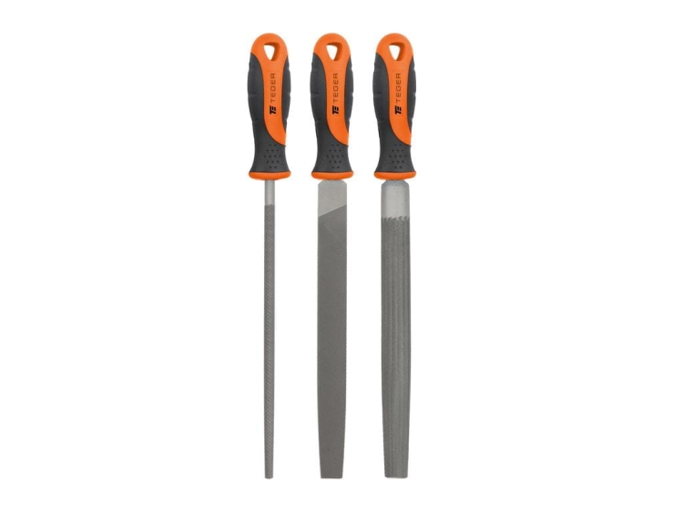 Zestaw pilników do metalu 200mm / GR2 (płaski, półokrągły, okrągły) 3 szt Teger