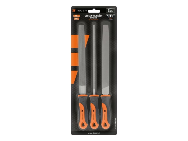 Zestaw pilników do metalu 200mm / GR2 (płaski, półokrągły, okrągły) 3 szt Teger 4