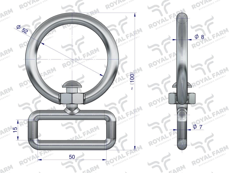 Okrętka obroży Krowa 8mm do pasa 5cm Royal Farm 2