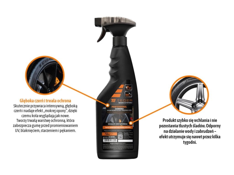 Preparat do nabłyszczania i konserwacji opon - Czernidło PROFESSIONAL 750ml - atomizer Teger 2