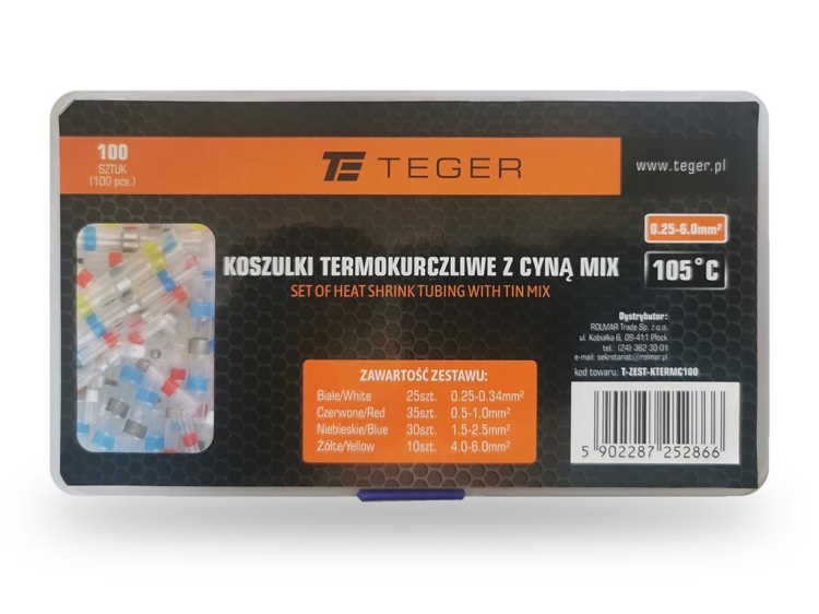 Koszulki termokurczliwe z cyną MIX zestaw 100 szt. TEGER 2