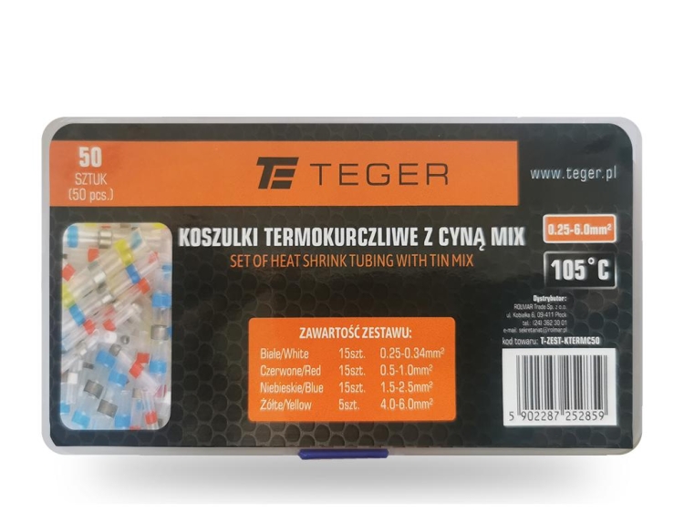 Koszulki termokurczliwe z cyną MIX zestaw 50 szt TEGER 2