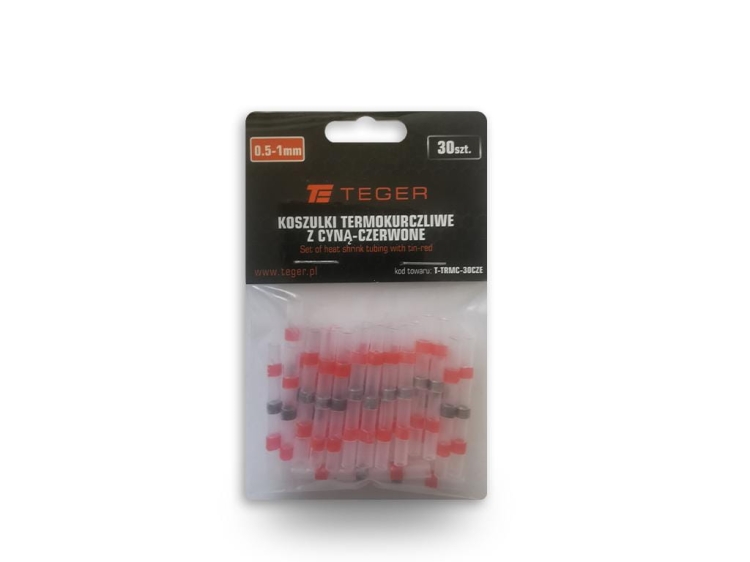 Koszulki termokurczliwe z cyną 0,5-1mm czerwone 30szt TEGER