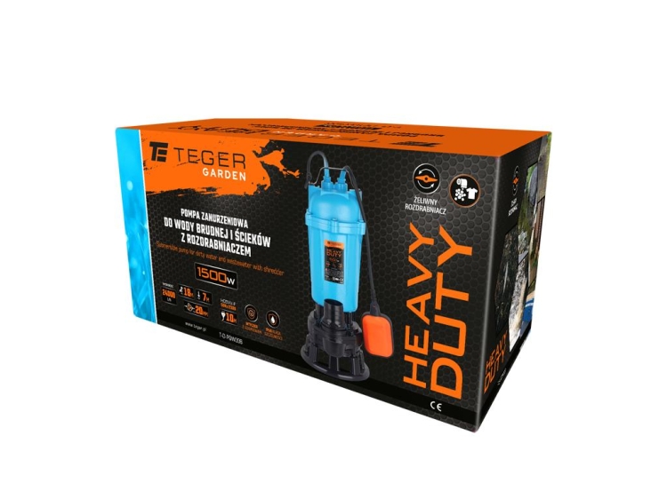 Pompa zanurzeniowa do wody brudnej i ścieków z rozdrabniaczem 1500W HEAVY DUTY (włącznik pływakowy) TEGER 2