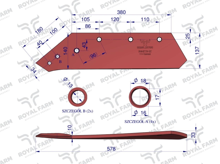 Eurolemiesz lewy 16" Kverneland 073005 stal borowa Royal Farm 3