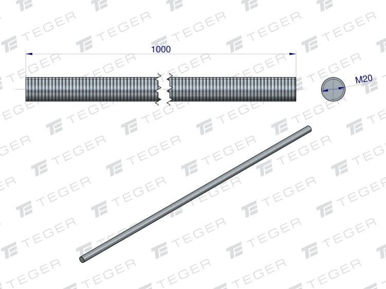 Pręt gwintowany M20 x 1000mm kl.8.8 DIN 975 ocynkowany TEGER 2