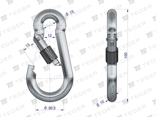 Karabińczyk z zabezpieczeniem 10x100 TEGER 2