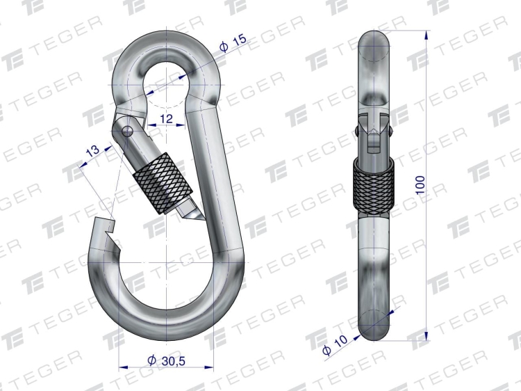 Karabińczyk z zabezpieczeniem 10x100 TEGER 2