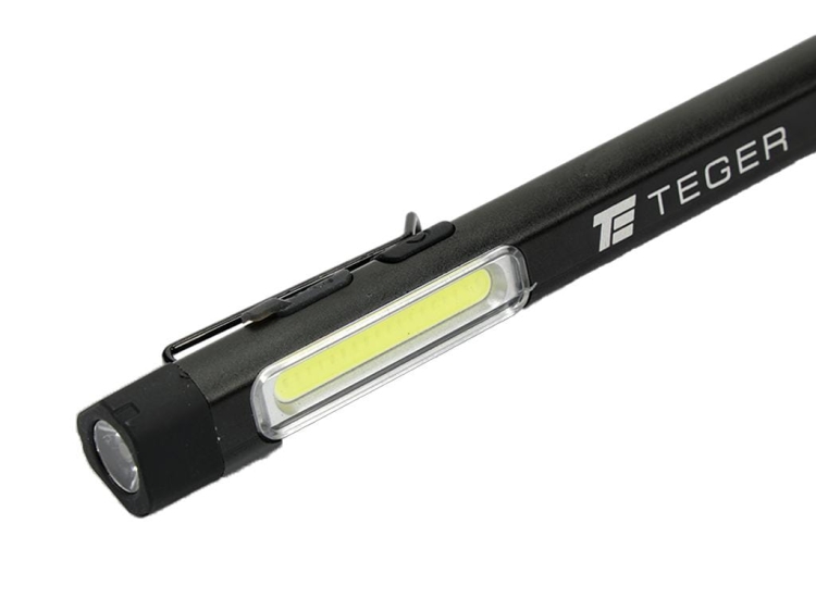 Latarka LED COB pen aluminiowa 400lm akumulator 750mAh ładowana USB Teger 4