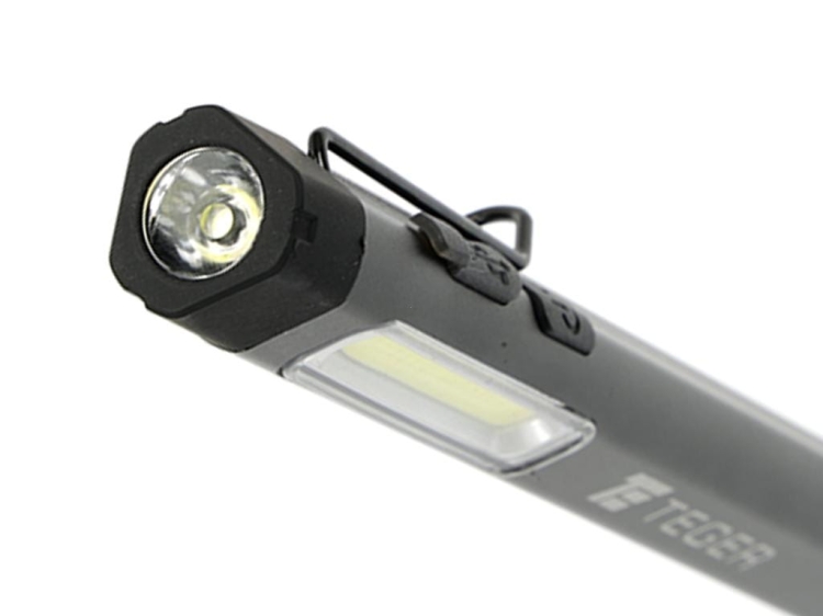 Latarka LED COB pen aluminiowa 400lm akumulator 750mAh ładowana USB Teger 7