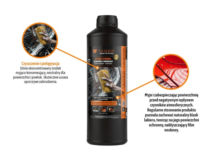 Szampon z woskiem do mycia karoserii - neutralny - EXTRA STRONG 1l - koncentrat TEGER 2