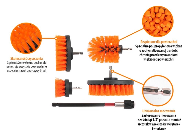 Zestaw szczotek obrotowych na wkrętarkę 5 szt Teger 2