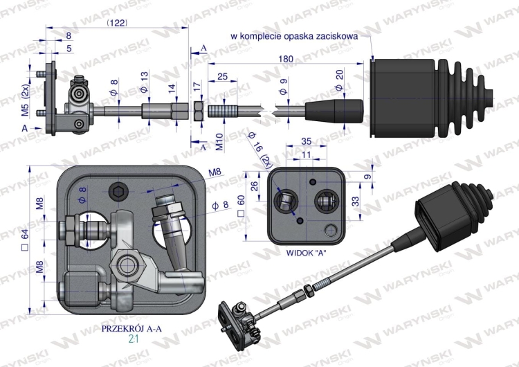 Joystick przyłączeniowy bez przycisku do rozdzielaczy hydraulicznych 40L Waryński 2