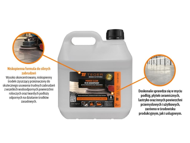 Płyn niskopienny do mycia powierzchni silnie zabrudzonych POWER CLEANING 2l Teger 2