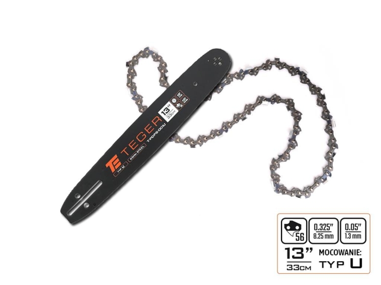 Zestaw tnący 13" (33 cm) prowadnica + łańcuch 0,325" 1,3mm 56 og. 10z moc. U Teger 2
