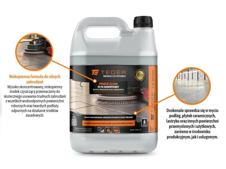 Płyn niskopienny do mycia powierzchni silnie zabrudzonych POWER CLEANING 5l Teger 2