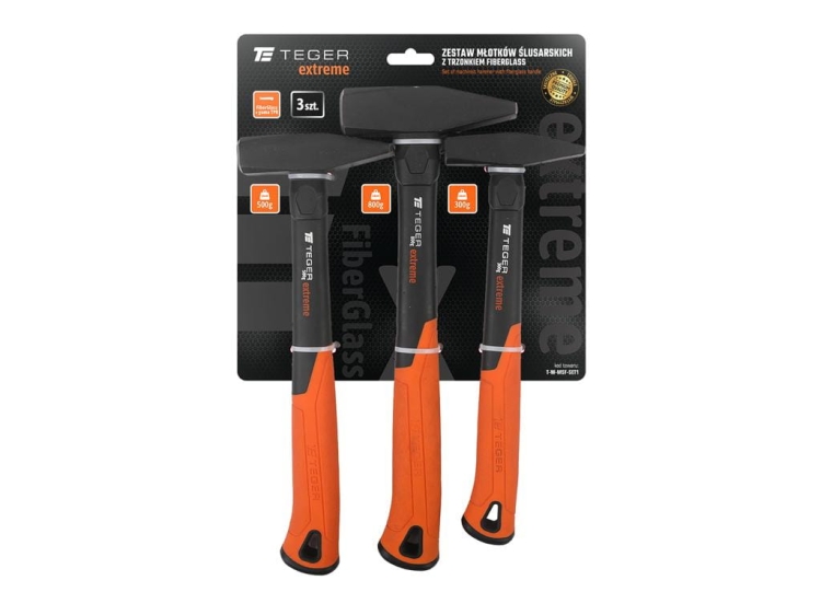 Zestaw młotków ślusarskich z trzonkiem fiberglass (3 el) 300 500 800 g Extreme Teger 3