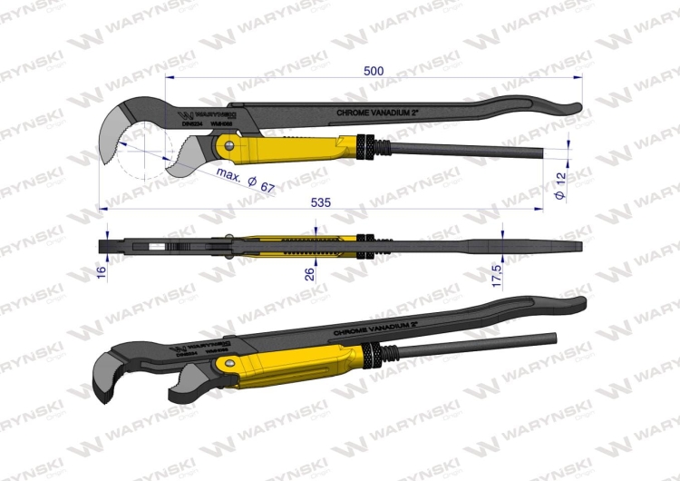 Szczypce nastawne szwedzkie typ S rozstaw max 67mm długość 535mm Waryński 3