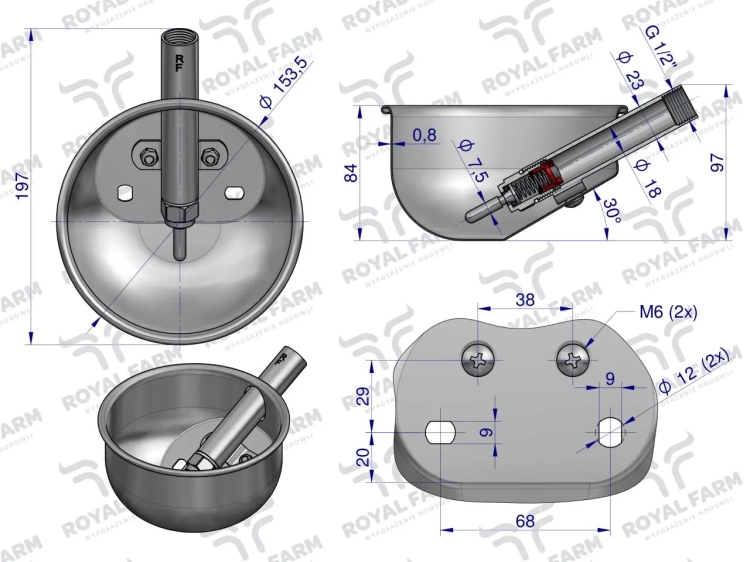 Poidło miskowe stal nierdzewna dla warchlaków M ROYAL FARM 2