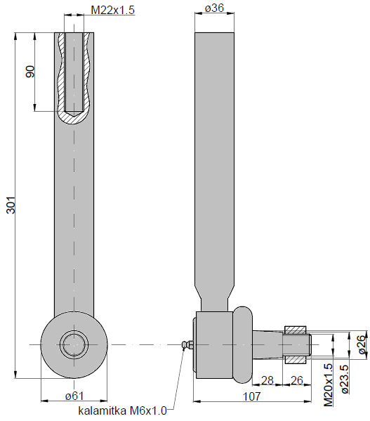 Przegub kierowniczy 270mm - M22x1,5 04388223 Deutz-Fahr TAQ 2