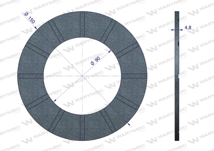 Okładzina sprzęgła ciernego wału przegubowo-teleskopowego seria 5 i 6 wymiary 150x90x4.8 WARYŃSKI 2