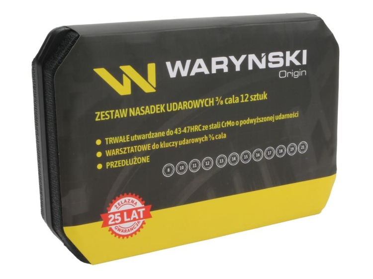 Zestaw nasadek udarowych 3/8 cala przedłużanych z utwardzanej stali stopowej CrMo 12 el. Waryński 2