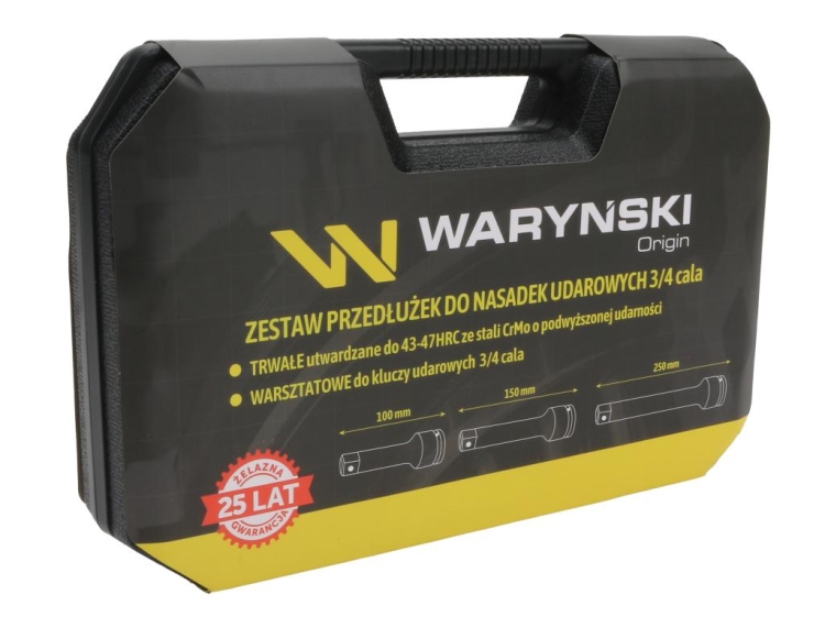 Przedłużki do nasadek udarowych 3/4 cala zestaw 3 el. 100 150 i 250 mm z utwardzanej stali stopowej CrMo 3 Waryński 2
